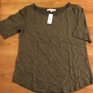 Ann Taylor Loft short sleeve olive shirt with gold